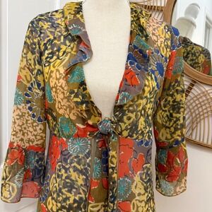 Cabi Tie Front Sheer Top S Layering Chiffon Boho Ruffle Festival Resort‎ Fairy